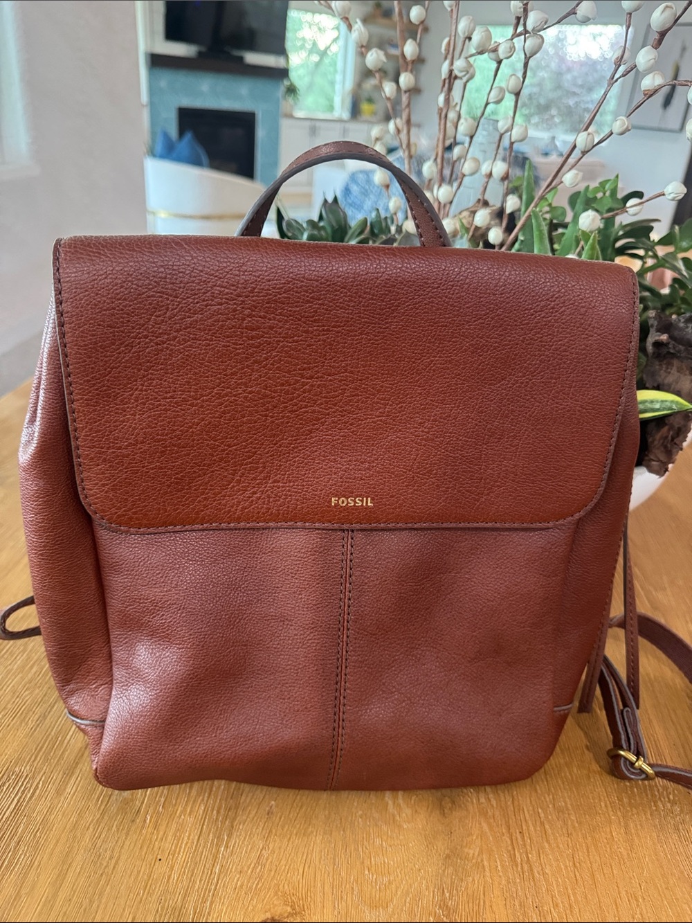 Fossil Women’s Chestnut Brown Leather Backpack Brand New